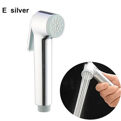 White Silver ABS Toilet Bidet Sprayer - Self-Cleaning Handheld Bathroom Shower Head with Faucet Nozzle, Hose & Holder Set