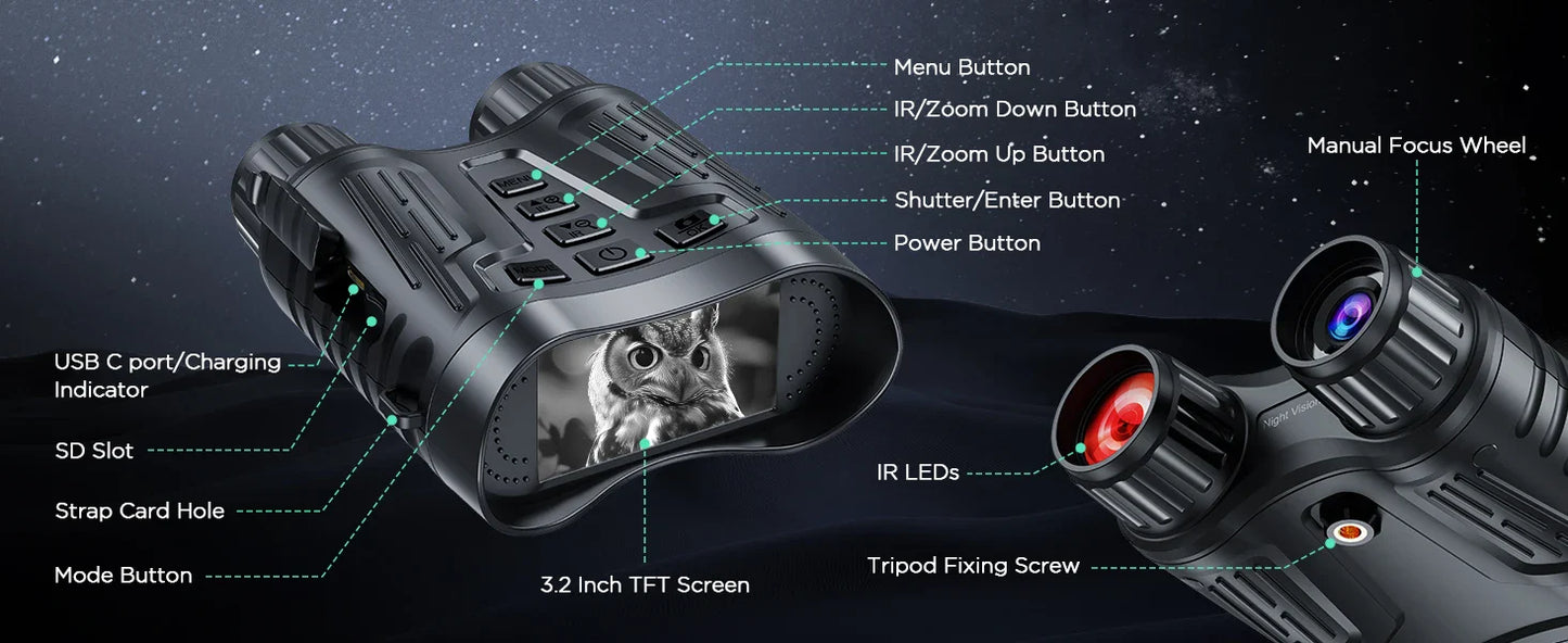 10X Digital Night Vision Binoculars | 9-Level Infrared, 600M Visibility in Darkness with 5000mAh Rechargeable Battery
