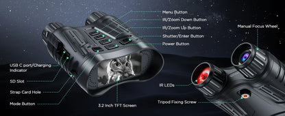 10X Digital Night Vision Binoculars | 9-Level Infrared, 600M Visibility in Darkness with 5000mAh Rechargeable Battery
