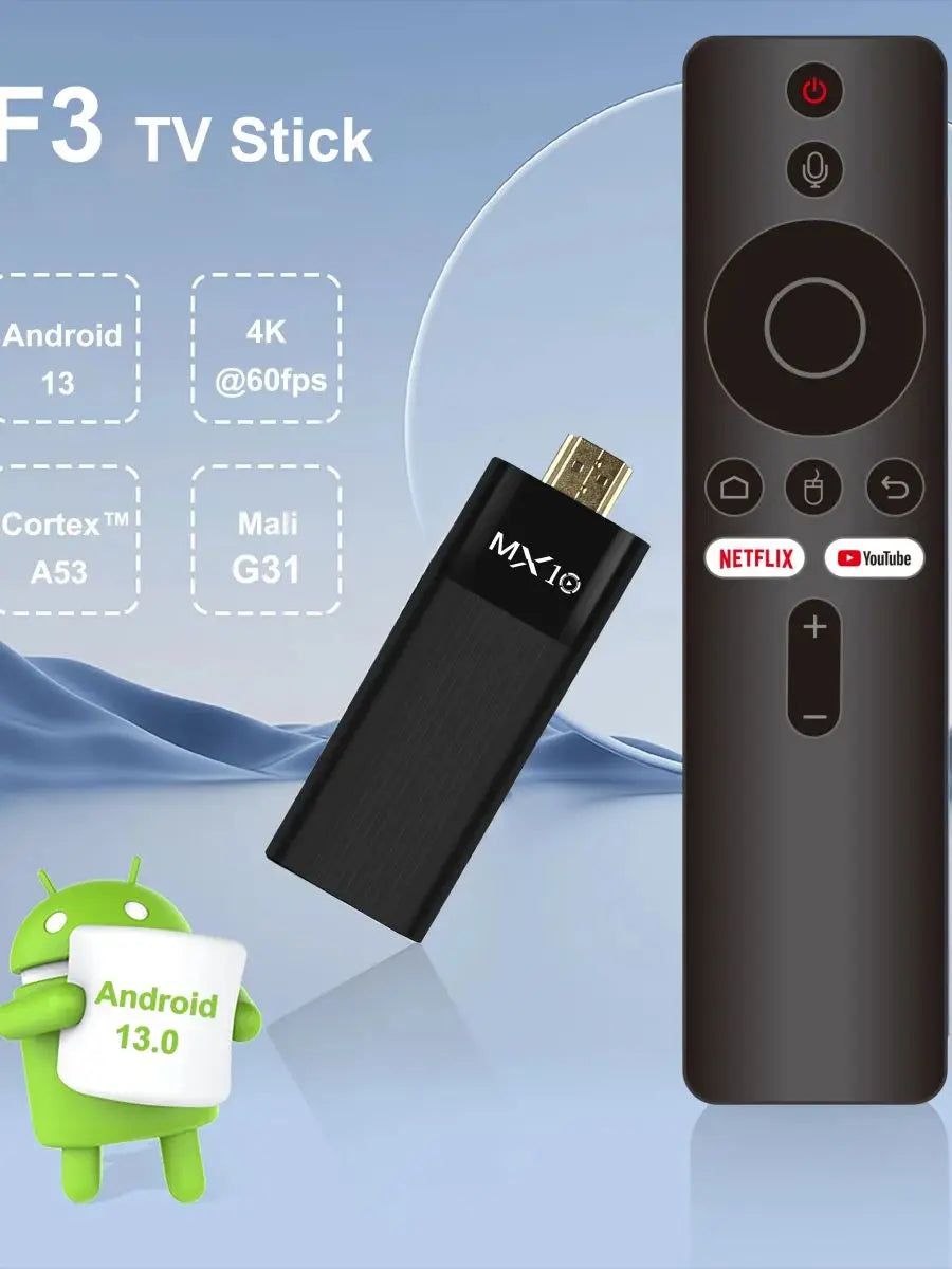 MX10-F3 Android 13.0 TV Stick Box – H313 Quad-Core, WiFi 6, Bluetooth 5.0, 8K Support, 2+16GB/4+32GB/4+64GB Options