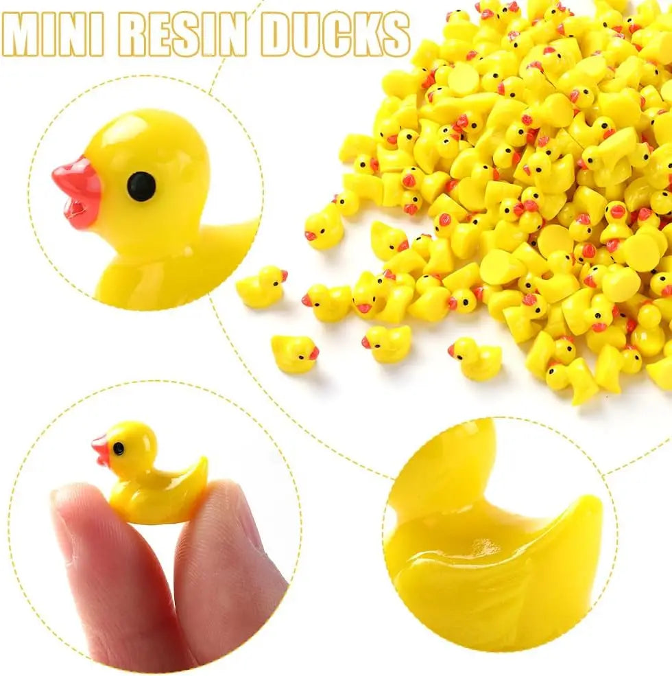 200pcs Mini Resin Yellow Ducks – Tiny Duck Figures for Garden Crafts, Fairy Landscape Decoration, and Miniature Plant Scenes