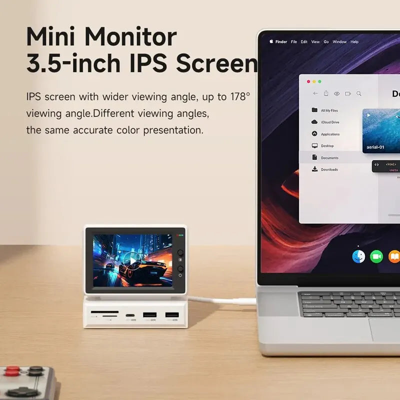 Hagibis 3.5-inch IPS Mini Screen AIDA64 Data Monitor – CPU, RAM, HDD Display Sub-Screen with USB-C Hub for Laptop & MacBook