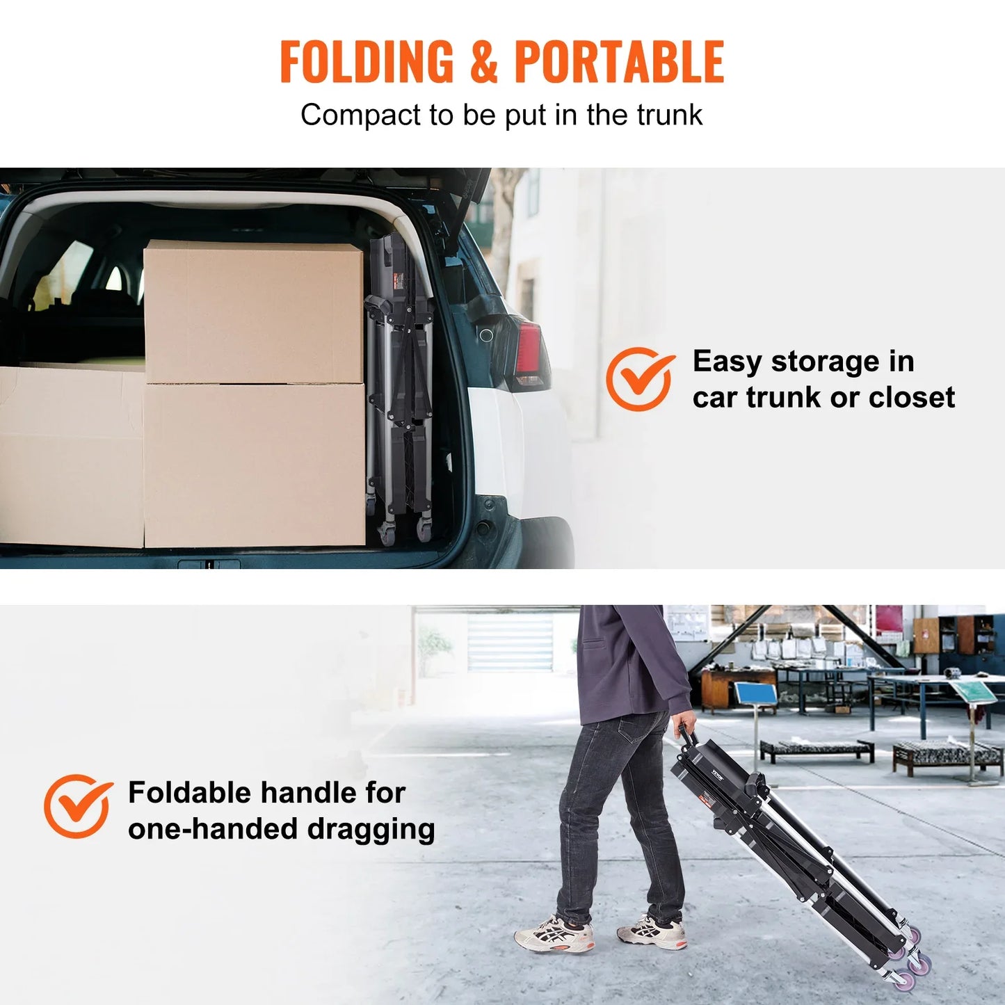 VEVOR 3-Tier Folding Rolling Utility Cart – Slim Storage Shelf & Slide Organizer for Kitchen & Bathroom