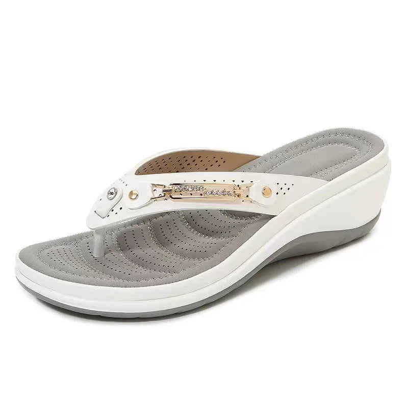 Women’s Metal Button Wedge Slides - Summer Platform Beach Sandals