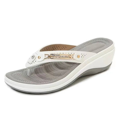 Women’s Metal Button Wedge Slides - Summer Platform Beach Sandals