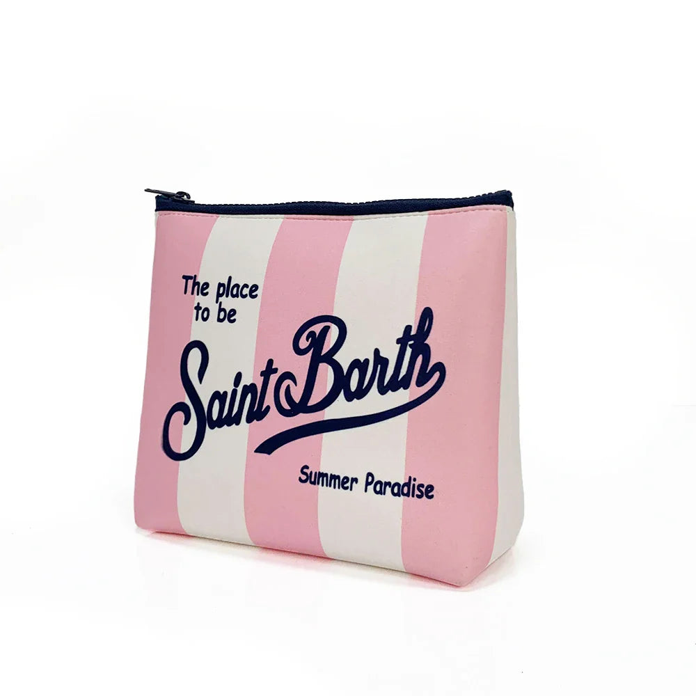 S-Saint B-Barth Striped Neoprene Zip-Up Clutch – Unisex Cosmetic & Toiletry Makeup Bag for Women
