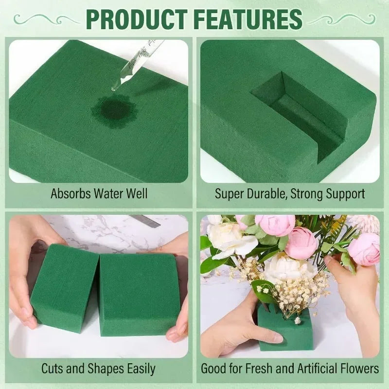 Green Floral Foam Blocks for DIY Flower Arrangements – Wet & Dry Absorbent Sponge Bricks for Wedding, Birthday & Garden Decor
