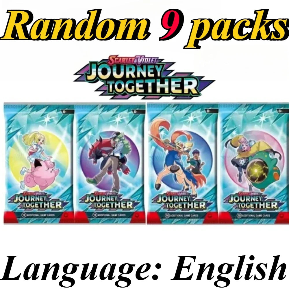 9 Pack Pokémon Trading Cards Set - English Booster Packs with Bright Stars, Prismatic Evolutions and Paldean Fates Gift Collection