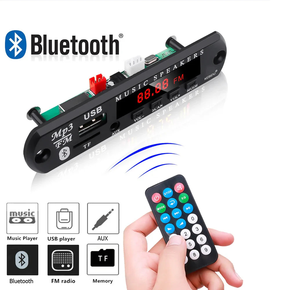 KEBIDU 9V/12V Car Radio Stereo MP3 Decoder Board - Bluetooth Wireless MP3 Player with USB, TF, and Remote Control
