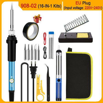 2026 60W Electric Soldering Iron Kit – Adjustable Temperature Welding Tool Set (10-in-1 / 16-in-1 / 20-in-1) with Replaceable Tips for Repair & DIY Projects