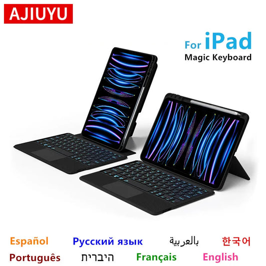 AJIUYU Keyboard Case for iPad Pro 11" & 12.9" (2018-2022) – Backlit Smart Keyboard with TouchPad for iPad Air & 10.2"