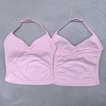 Women’s Adjustable Strappy Sports Top Open Back Gym Yoga Crop Top with Built-in Fastener Fitness Workout Wear
