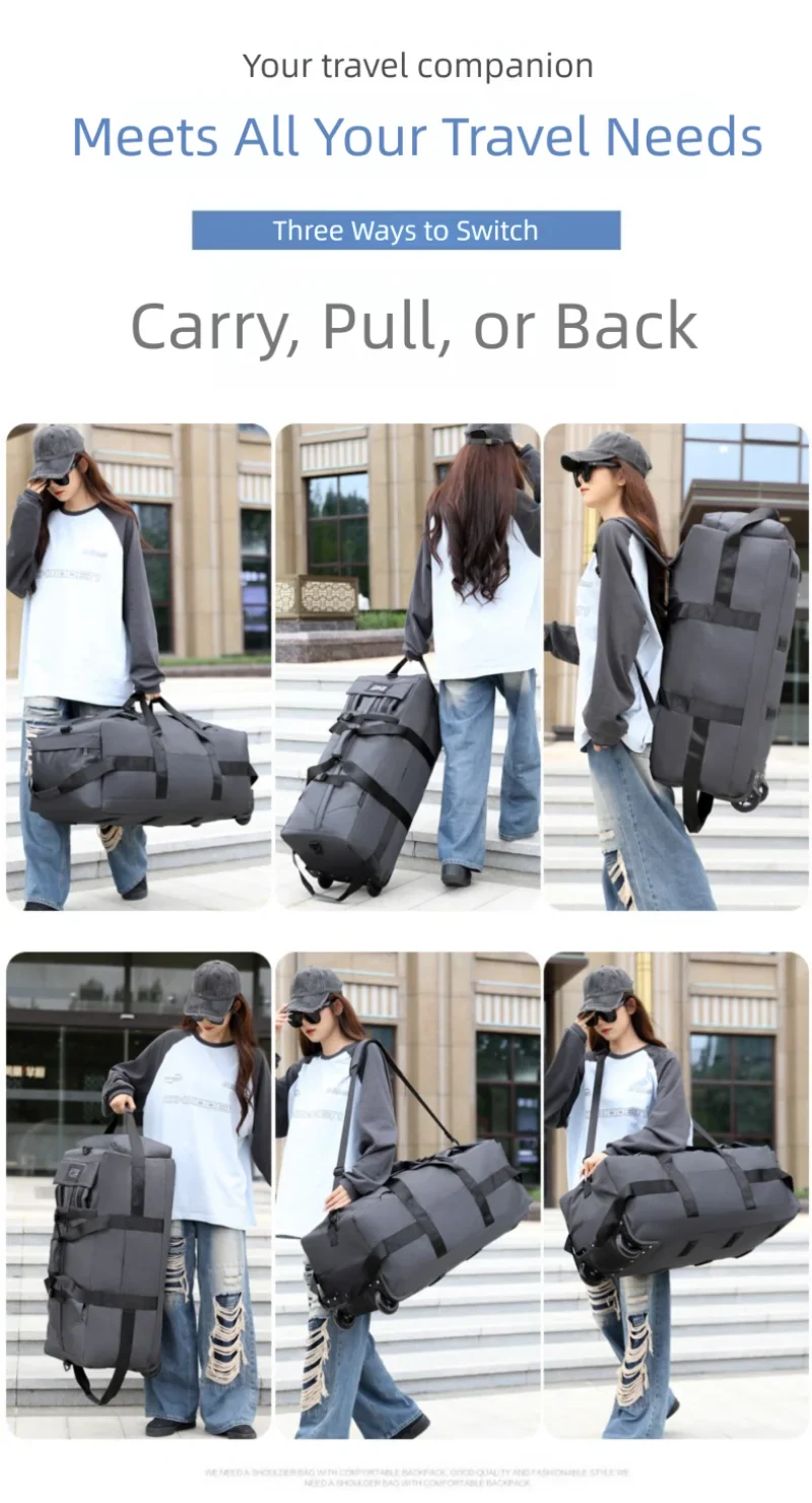 80L Rolling Duffle Bag with Wheels – 31" Heavy-Duty Foldable Travel Duffel, Water-Resistant Luggage with Shoulder Strap