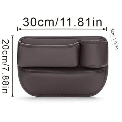 Leather Car Seat Gap Organizer – Multifunctional Crevice Filler with Cup Holder & Side Storage Pocket for Car Interior