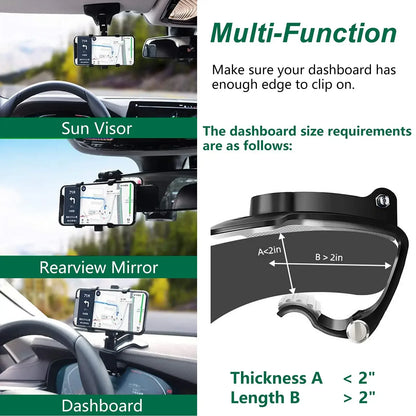 Universal Car Phone Holder Stand - 360° Rotating Dashboard GPS Clip Mount for iPhone and Smartphones