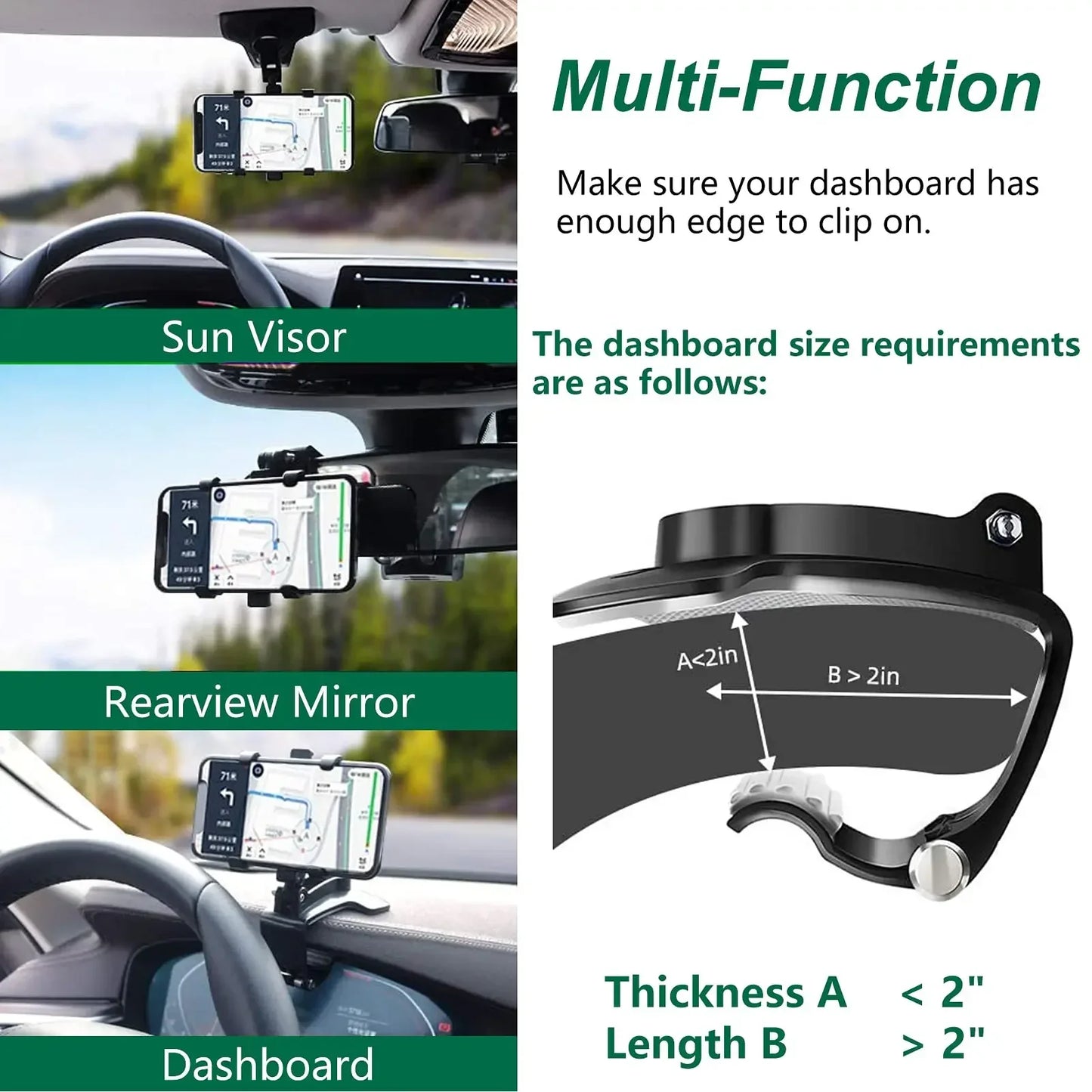 Universal Car Phone Holder Stand - 360° Rotating Dashboard GPS Mount Clip for iPhone and Smartphones