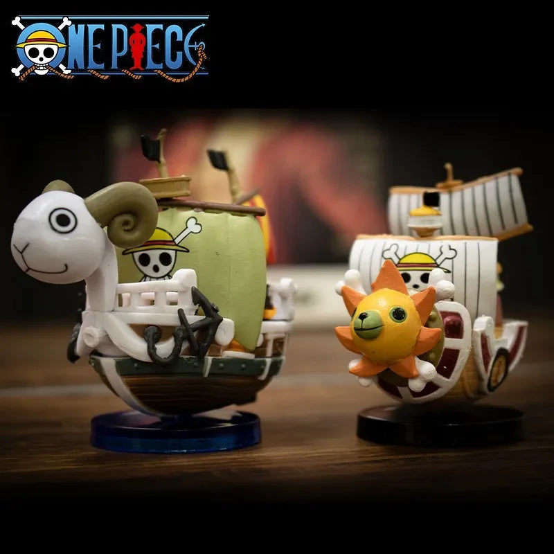 7cm One Piece Anime Ship Figure — Mini Luffy & Thousand Sunny Going Merry Assembled Model Toy