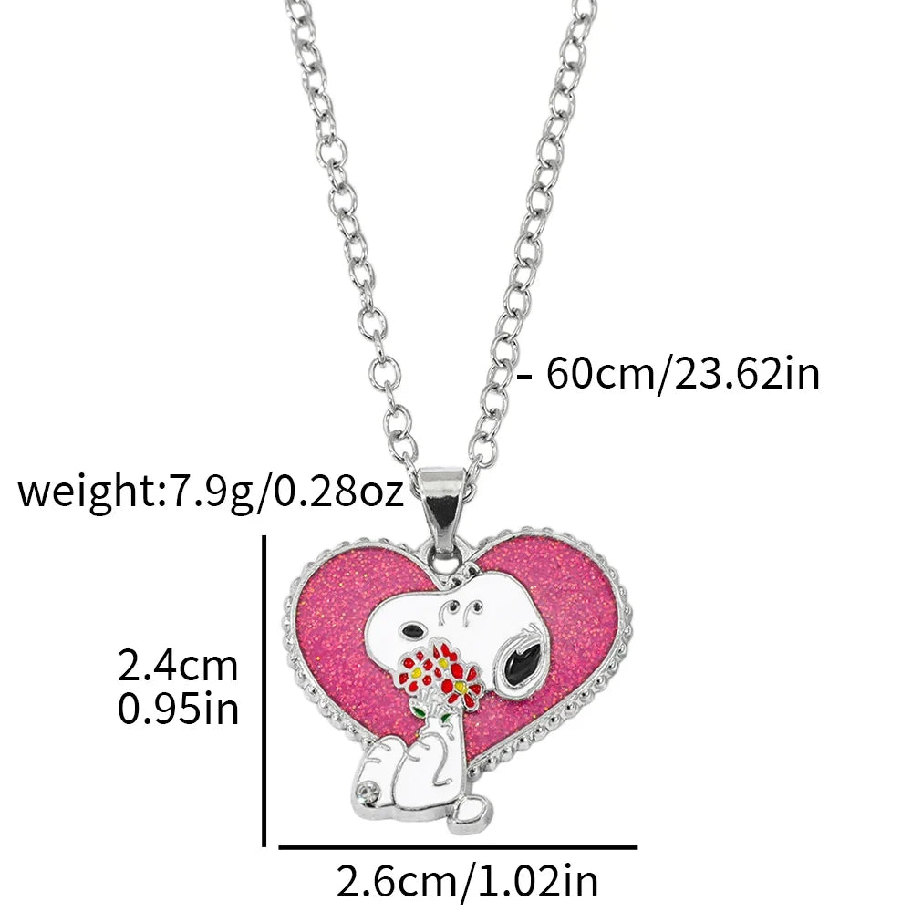 Snoopy & Woodstock Pendant Necklace - Cute Enamel Rhinestone Kawaii Jewelry for Women & Teens