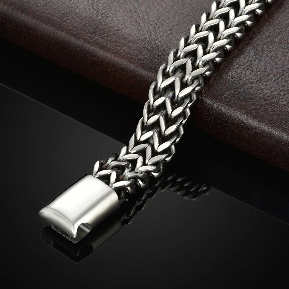 Stainless Steel Fish Scale Bracelet - Double Row Braided Magnetic Buckle Alloy Jewelry