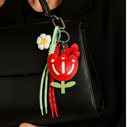Funny Elegant Starfish Tassel Keychain – Alloy Leopard Print Leather Tulip Cartoon Frog Beaded Bag Pendant Charm for Party & Gifts