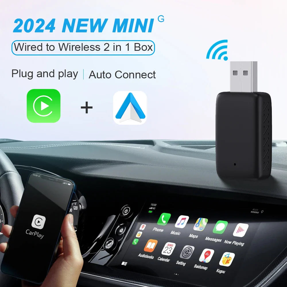 2025 New 2-in-1 Wired to Wireless CarPlay & Android Auto Adapter – Mini Plug & Play Dongle with Auto Connect, Bluetooth & WiFi