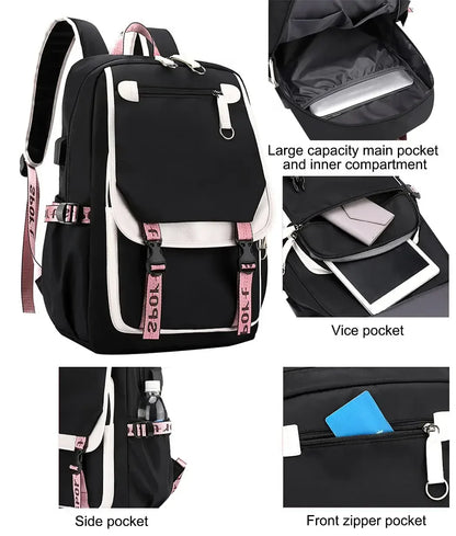KPop Demon Hunters Print Backpack — Large Capacity School Bag for Rumi, Mira & Zoey Fans, Casual Canvas Travel & Bookbag