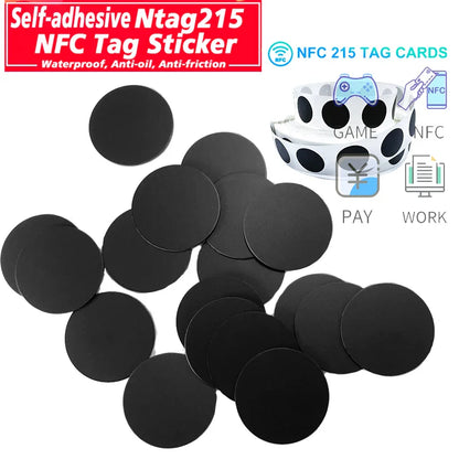 10/50/100PCS RFID NFC NTAG215 Black Sticker Tags – 13.56MHz Adhesive Labels 25MM 504Bytes for Personal Automation