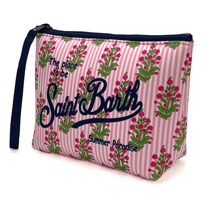S-SAINT BARTH Pink Neoprene Clutch Bag – Trendy Vertical Zip Pouch Makeup & Toiletry Purse for Women