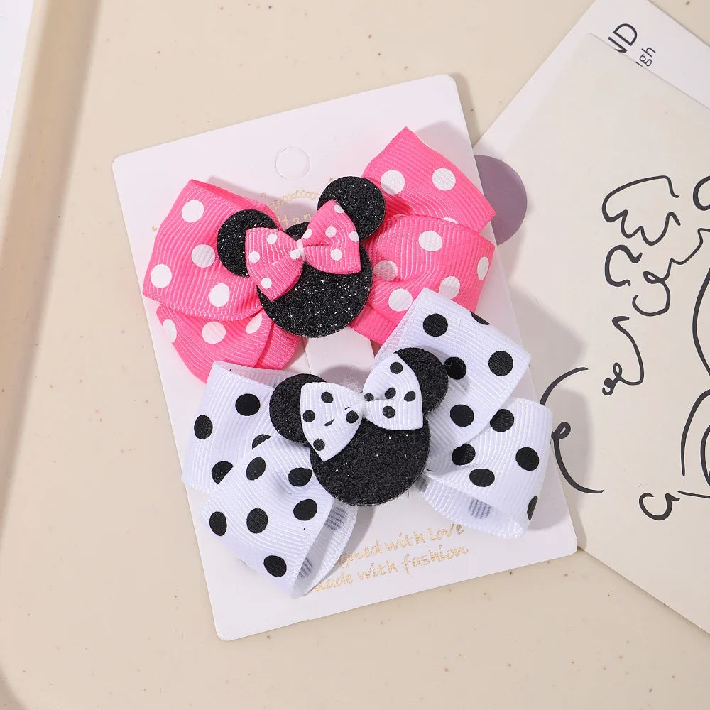 Girls' Polka Dot Bow Hair Clips - 2-Piece Cute Cartoon Hairpins for Toddlers & Babies