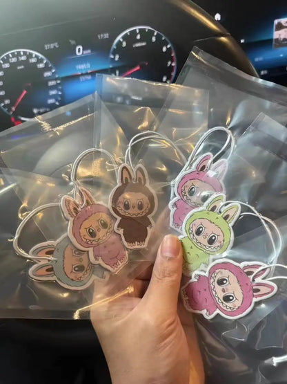 6/30/100pcs Labubu Cartoon Car Fragrance Film – Aromatherapy Incense Tablets & Rearview Mirror Pendants