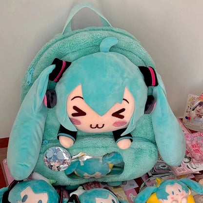 Hatsune Miku Plush Backpack – Sweet & Cute Anime Embroidery, Large Capacity Storage, Soft Toy Gift for Girls