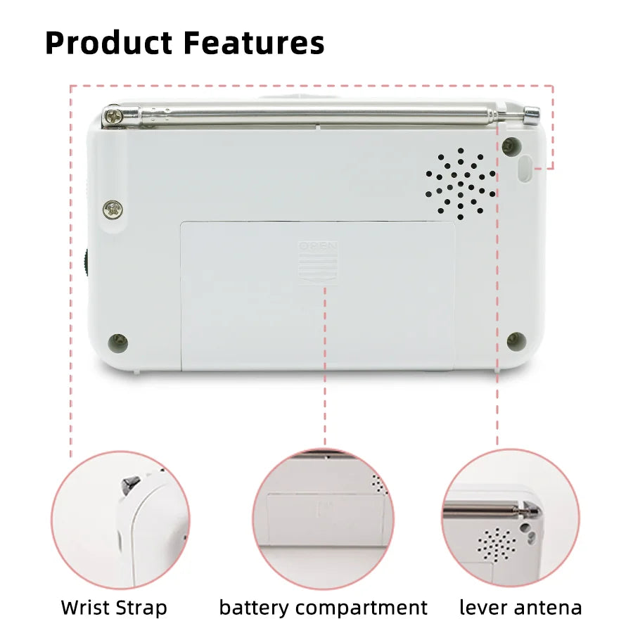 Mini FM/AM Two-Band Radio — 1W Loud Speaker with 3.5mm Headphone Jack & 180° High-Performance Antenna for Home Use