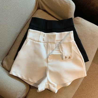Mooyufon Black High-Waisted Shorts for Women – Harajuku A-Line Slim Fit Casual Sexy Straight Pants