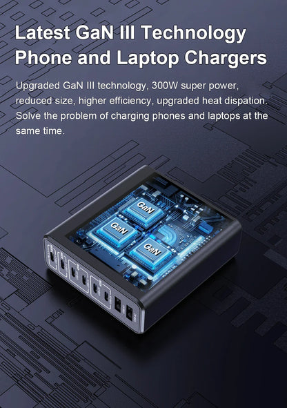 Ubigbuy 300W Multi-Port GaN Charger - USB-C 140W PD 3.1 & PPS 100W Charging Station for MacBook Pro M2, iPhone 15/14, Galaxy