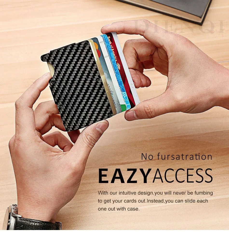 RFID Carbon Fiber Metal Wallet for Men – Slim Minimalist Card Holder, Thin Small Money Clip Purse