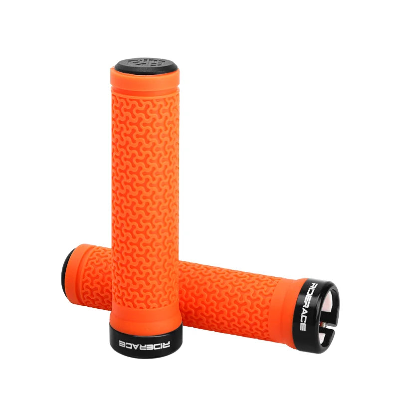 MTB Bicycle Handlebar Grips – Soft Rubber Non-Slip Grips with Single-Sided Lock & End Plugs for Mountain Bikes
