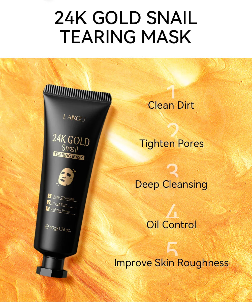 LAIKOU 24K Gold Sakura Peel-Off Face Mask – Anti-Wrinkle, Whitening & Blackhead Removal Skincare