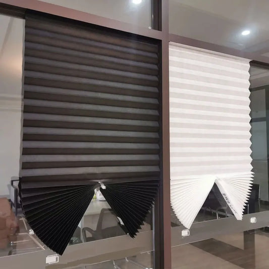 Self-Adhesive Pleated Zebra Blinds - Non-Woven Fabric Window Shade Blackout Curtain for Bedroom, Living Room, Balcony, Office Decor