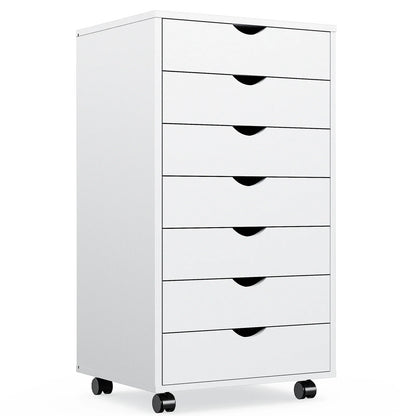 7-Drawer Wooden Chest – Mobile Storage Cabinet with Wheels, Nightstand & Office Organizer for Living Room