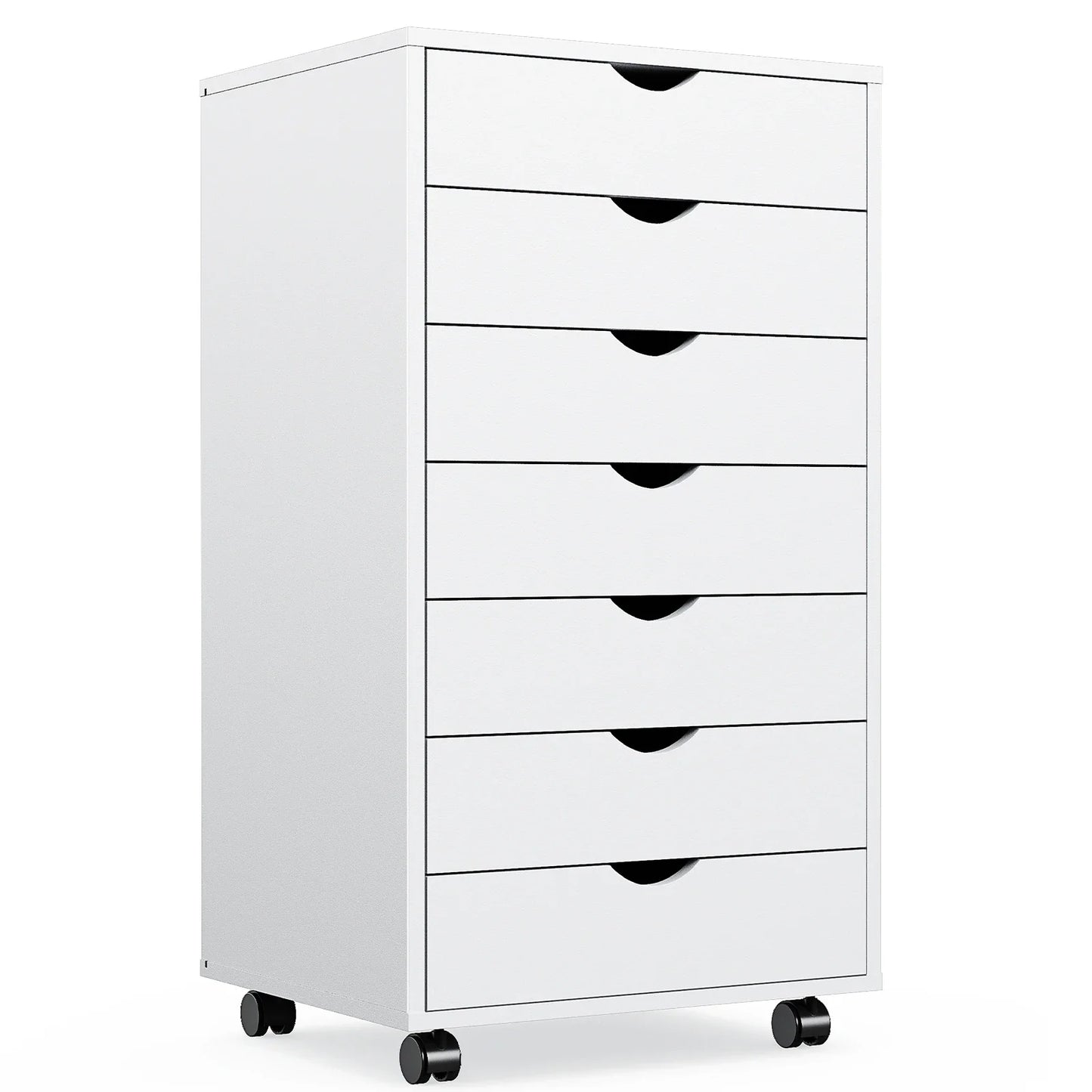 7-Drawer Wooden Chest Dresser – Mobile Nightstand Storage Cabinet with Wheels for Office & Living Room Organizer