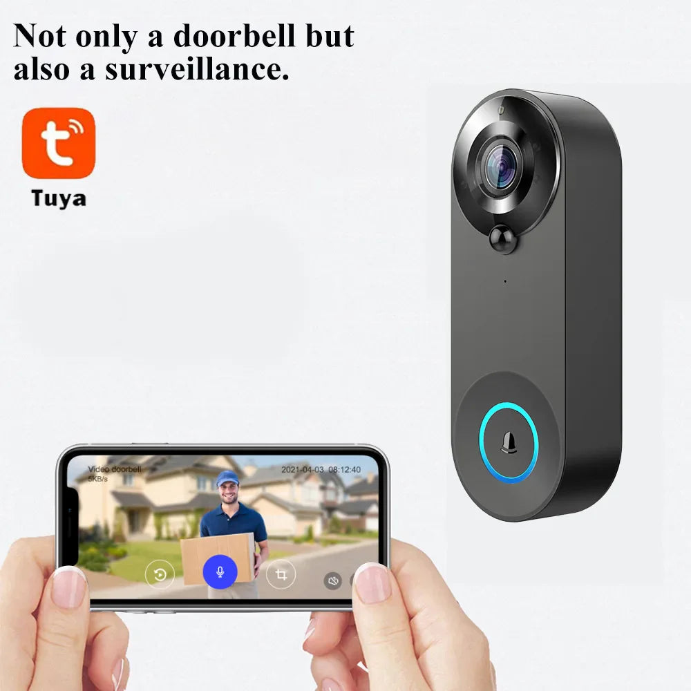1080P Wireless Video Doorbell — WiFi Smart Doorbell with Tuya, Night Vision, Motion Detection & Two-Way Intercom for Home