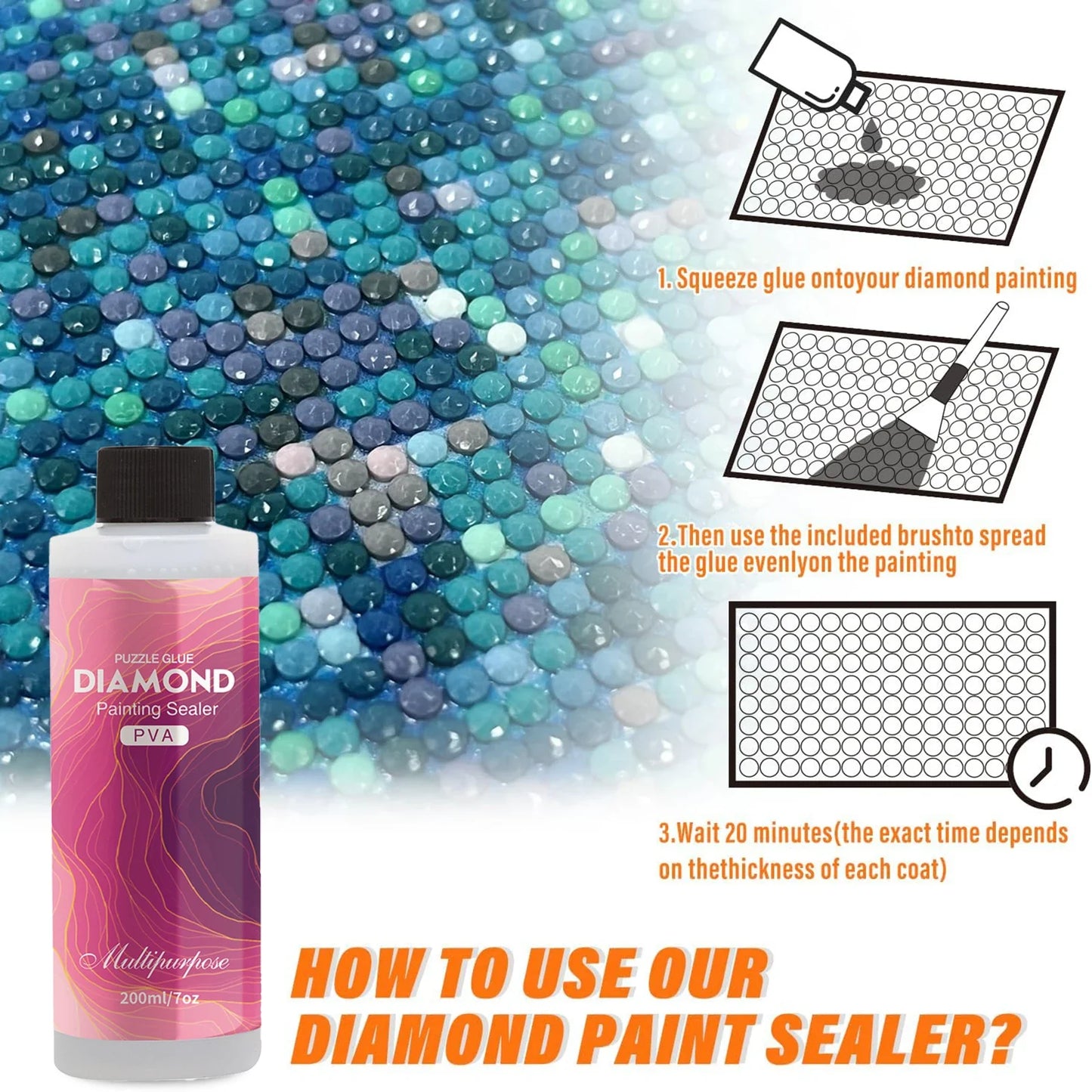Diamond Painting Sealer - 60ML/200ML Permanent Adhesive Glue with Shine Finish for Diamond Art & Puzzle Protection