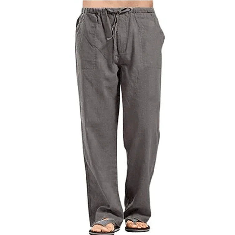 Men's Cotton Linen Pants – Summer Breathable Solid Color Casual Trousers with Elastic Waist