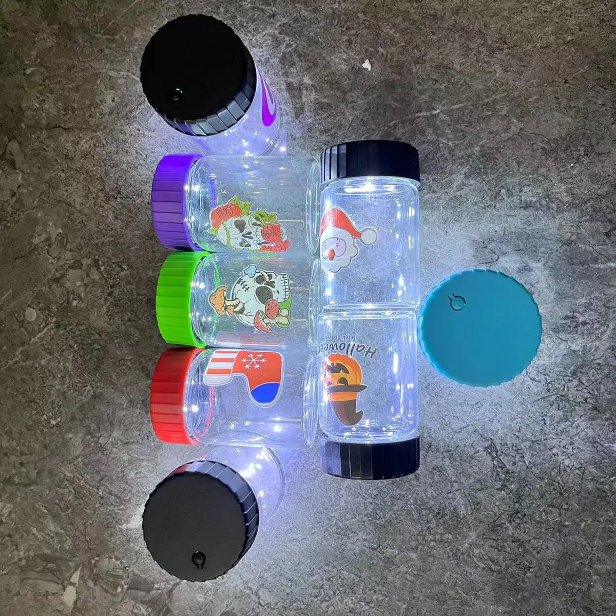Glass Jar with LED Light — Light-Up Airtight Smoking Storage Bottle with Magnifying Viewing Multi-Use Container