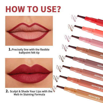 Waterproof Lip Liner Stain - Long-Lasting Transfer-Proof & Smudge-Resistant Lip Color, 8 Shades
