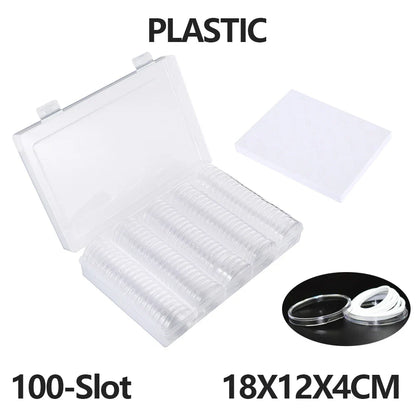 100pcs Clear Coin Capsules – Adjustable Universal Storage Box with Pads for Commemorative Coins & Medals