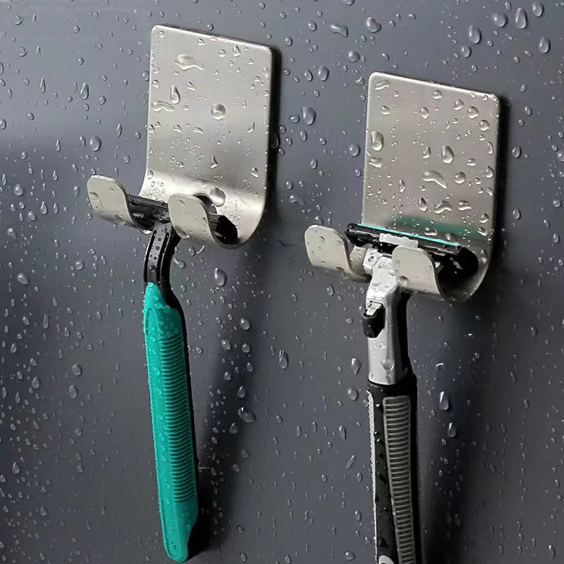 Stainless Steel Razor Holder Wall Hook – No-Drill Bathroom Shaver Storage Rack Organizer Accessories
