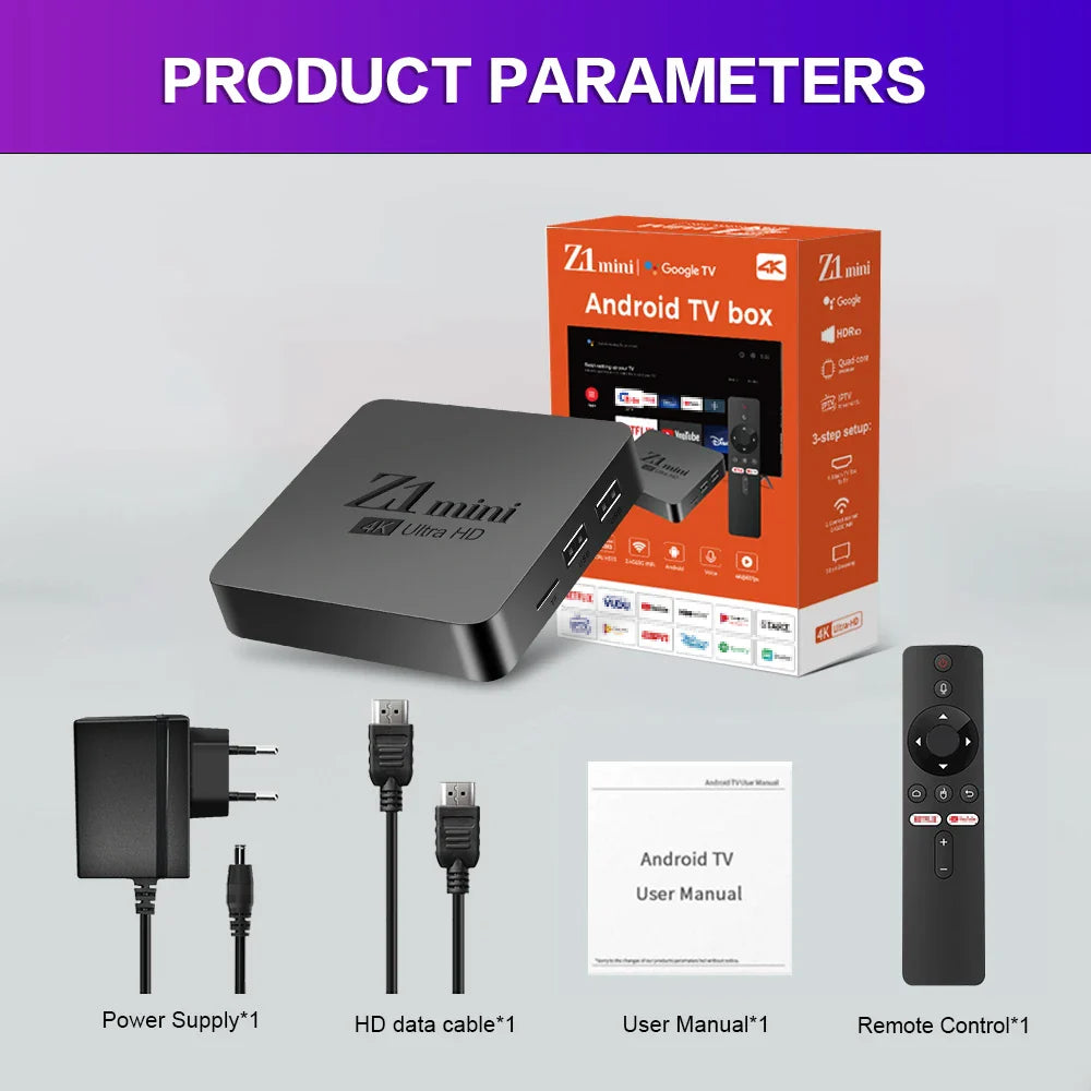 Smart ATV Box Z1 Mini – Android 10, Allwinner H313, 2GB RAM 8GB ROM, Dual 2.4G/5G WiFi, BT 5.2, 4K Media Player Set-Top Box