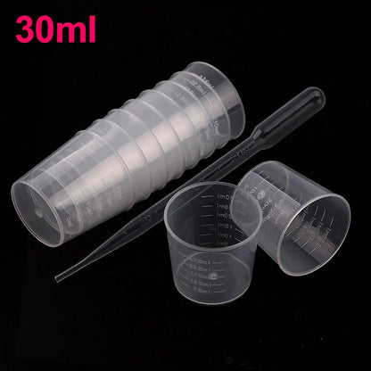 20/100PCS Transparent Plastic Measuring Cups – Disposable Liquid Containers for Epoxy Resin, Silicone Mold, DIY Jewelry Making