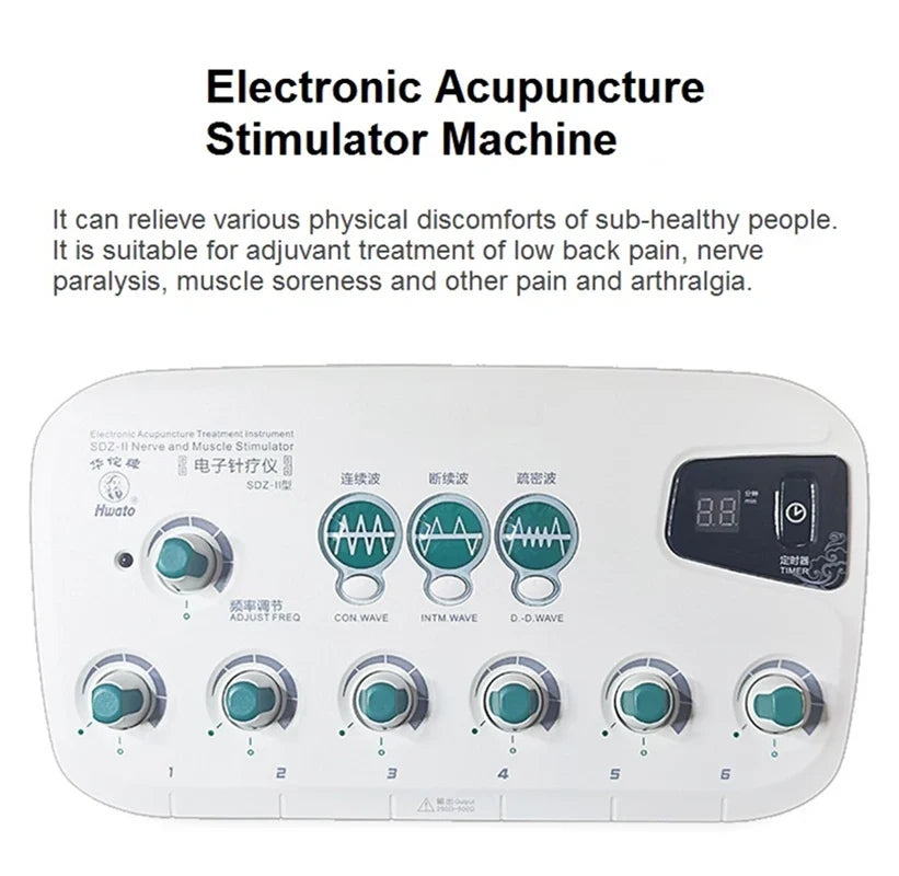 6-Channel Hwato SDZ II Low-Frequency Electro-Acupuncture Stimulator — Electric Needle Therapy for Nerve & Muscle